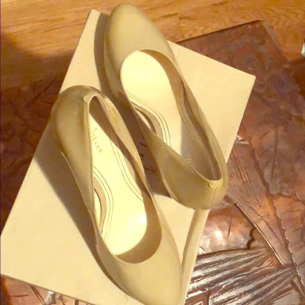 Cole Haan nude patent pumps